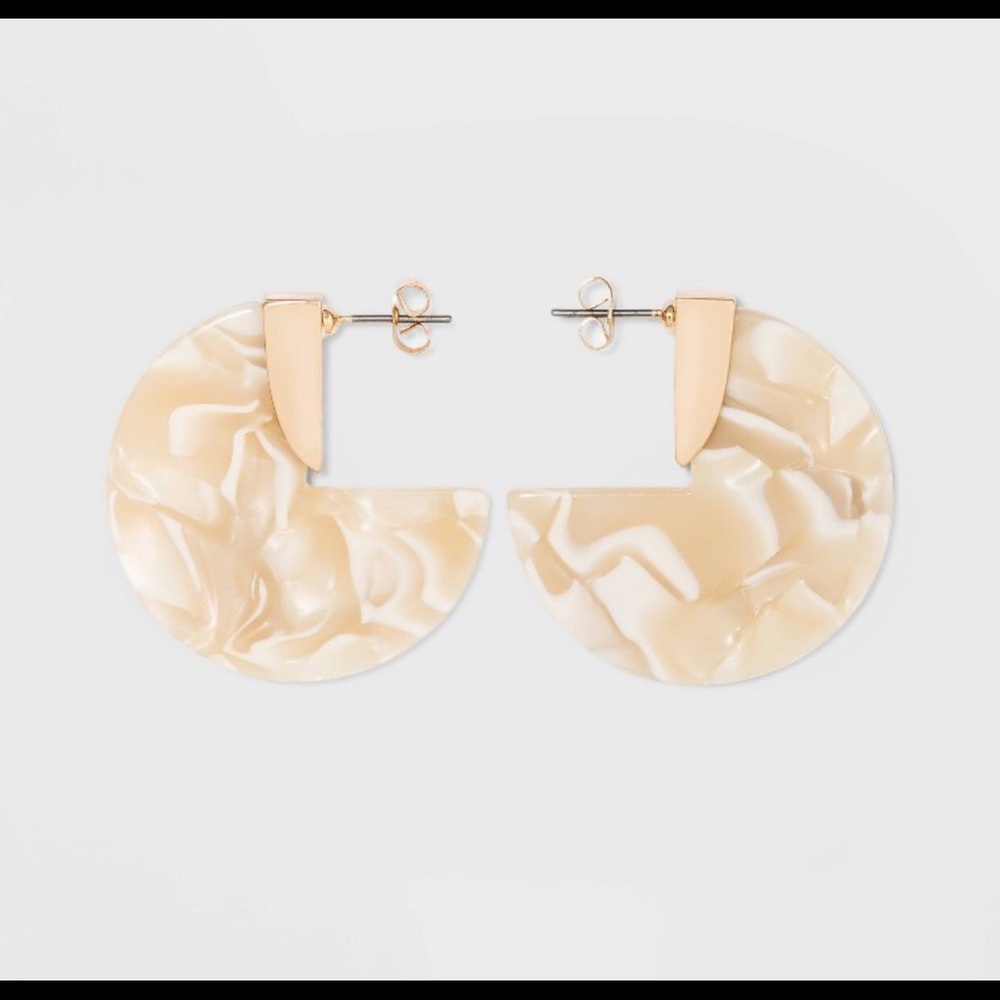 Acrylic geometric ivory gold hoop earrings